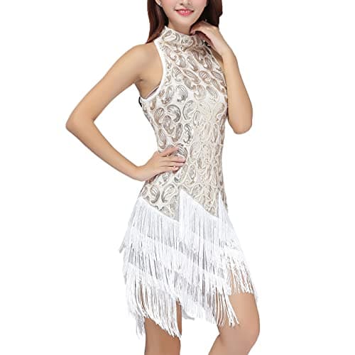 IBTOM CASTLE Women's Sparkly Tassel Flapper Latin Dance Dress Sleeveless