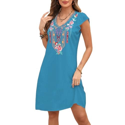 Slim Fit Women's Mexican Embroidered Fiesta Dress