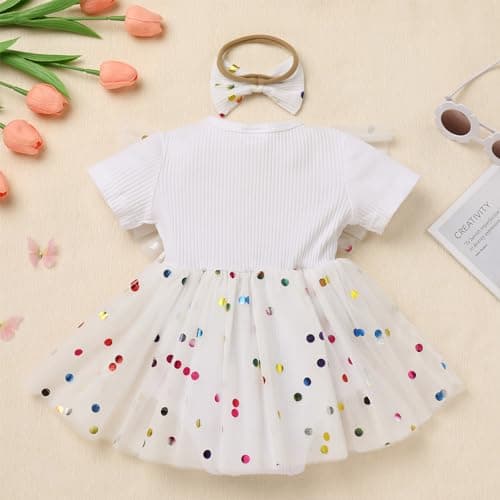 ODASDO Baby Girls 1st Birthday Tutu Romper Dress + Bow Headband