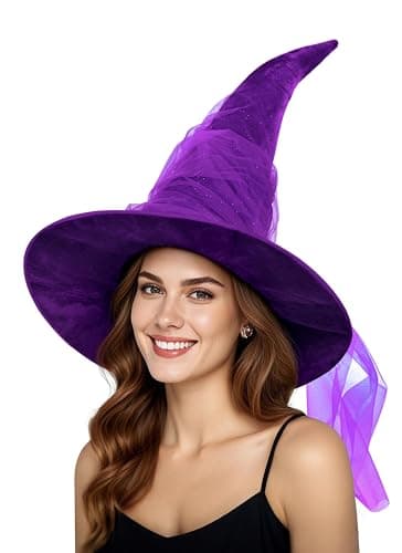 JEGERMIG Women's Oversized Masquerade Witch Hat with Velvet Brim Party Accessory
