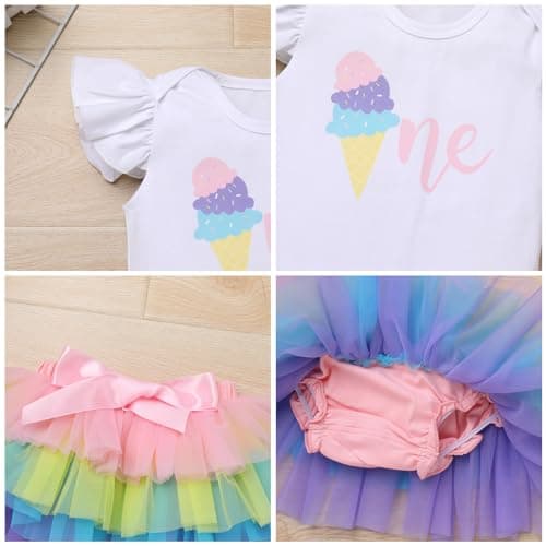 ODASDO Boho Rainbow Birthday Cake Smash Outfit for Baby Girls