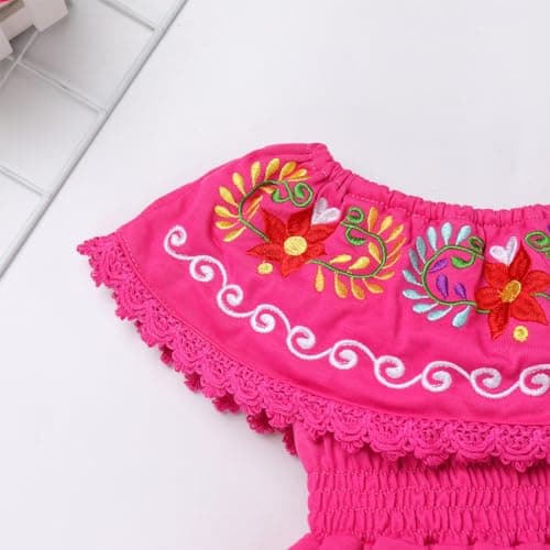 ABAFIP Mexican Toddler Girls Floral Embroidery Fiesta Dress