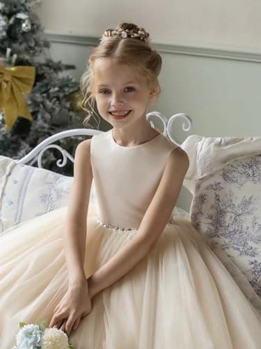 MCieloLuna Flower Girl Satin Tulle Wedding & Communion Dresses