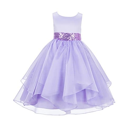 ekidsbridal Asymmetric Ruffled Organza Sequin Flower Girl Dress