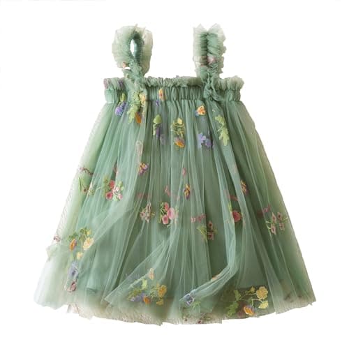 NNJXD Casual Flower Embroidery Tulle Dress for Baby Girls