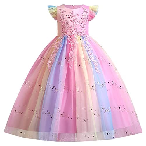 IDOPIP Kids' Flower Girl Lace Formal Long Tulle Dress for Weddings Bridesmaids