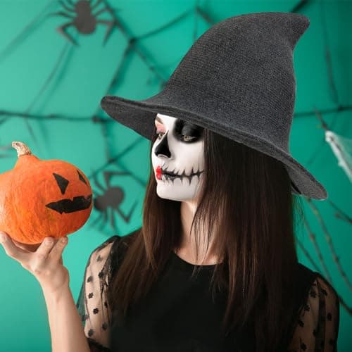 Modern Black Wool Knit Witch Hat for Women - Halloween Party Costume Accessory