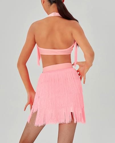 EAXURE Women's Fringe Latin Dance 2 Piece Costume