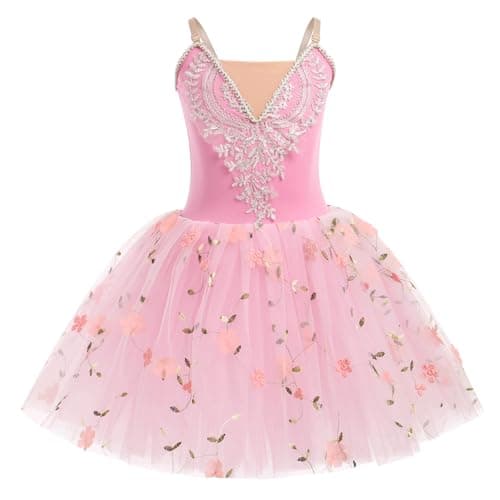 ODASDO Kids Ballet Leotard with Tutu Skirt and Sequin Camisole Dress for Performances