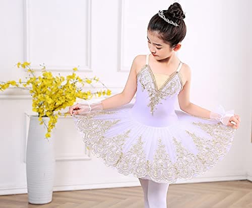 ORIDOOR Girl's Lace Sequin Tutu Skirted Leotard Ballet Costume