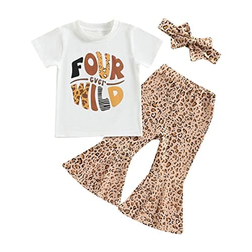 Eadrioss Wild Girl Birthday Outfit Leopard Romper Bell Bottoms