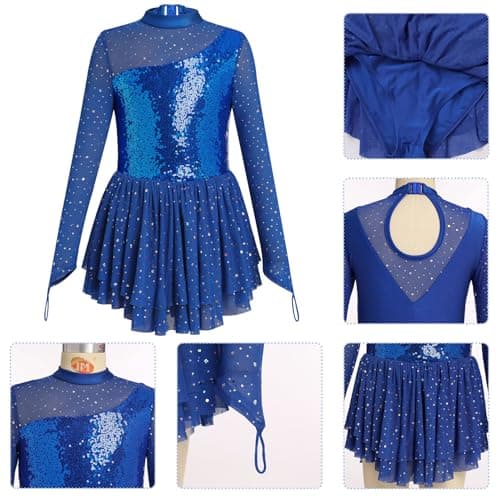 ODASDO Sparkly Sequin Long Sleeve Figure Skating Leotard for Girls