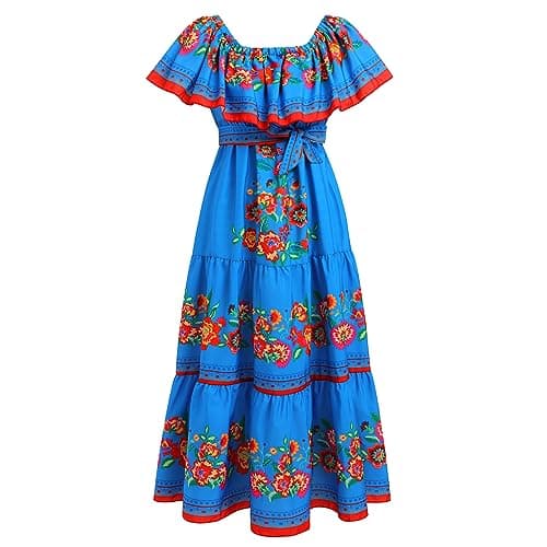 IBAKOM Women's Traditional Mexican Floraled Maxi Sundress