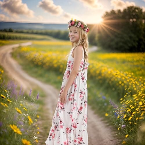 Flofallzique Vintage Floral Maxi Dress for Kids Birthday Parties