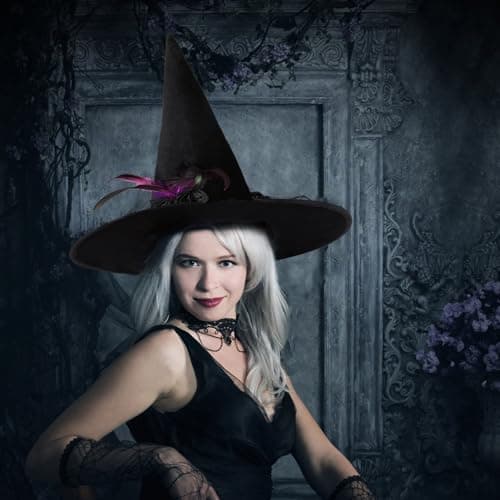 DERAYEE Black Velvet Witch Hat for Women Halloween Cosplay Party