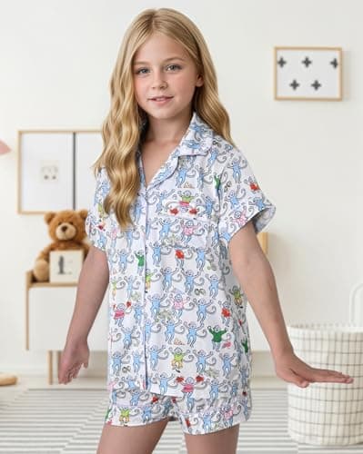 HINFEL Kids' Summer Monkey Shorts Set Cute Y2K Lounge Wear