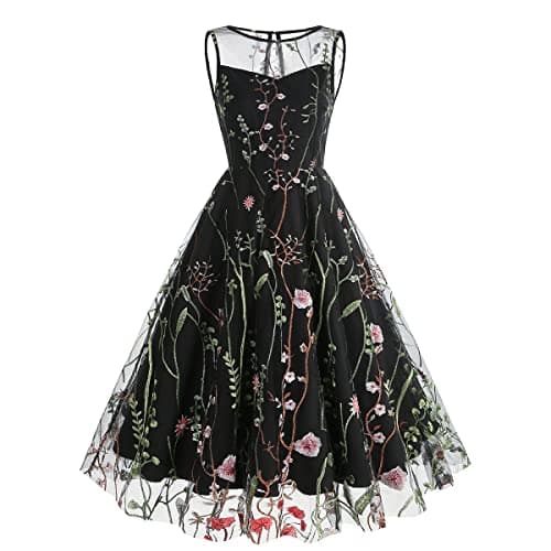 IWEMEK Women's Keyhole Floral Embroidery Cocktail Dress