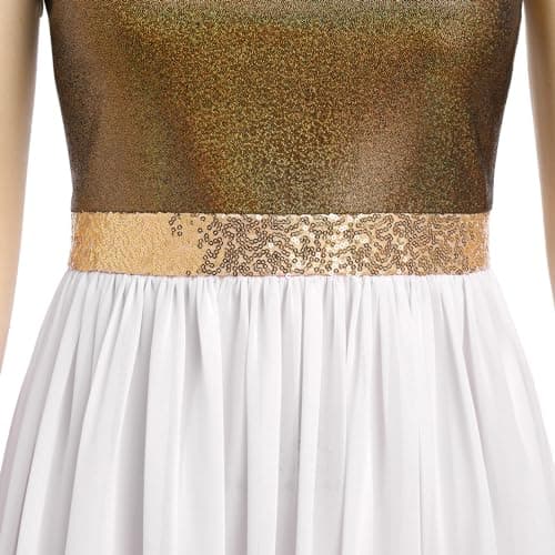 AFAVOM Women's Metallic Asymmetric Praise Dance Dress with Pants