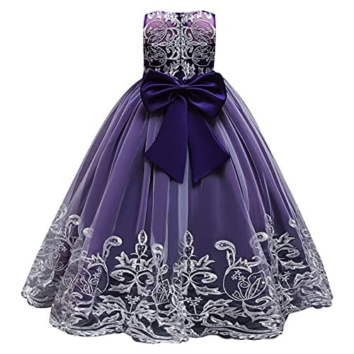 IDOPIP Kids' Flower Girl Lace Formal Long Tulle Dress for Weddings Bridesmaids