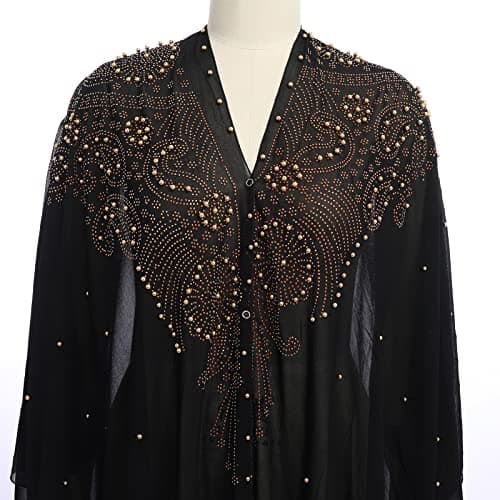 OBEEII Loose Batwing Hooded Beaded Embroidery Abaya Dress for Women