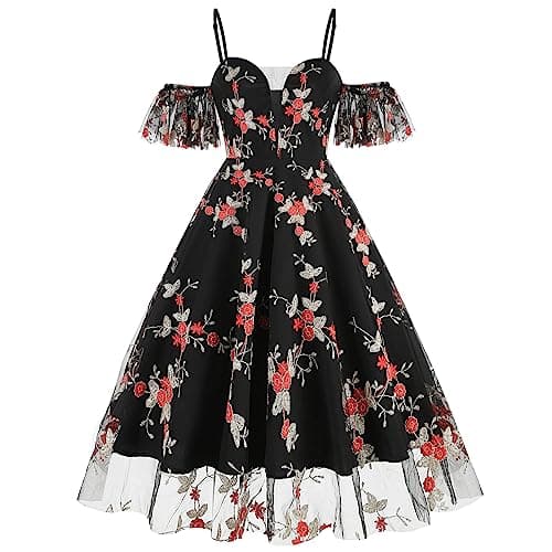 IWEMEK Women's Keyhole Floral Embroidery Cocktail Dress