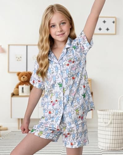 HINFEL Kids' Summer Monkey Shorts Set Cute Y2K Lounge Wear