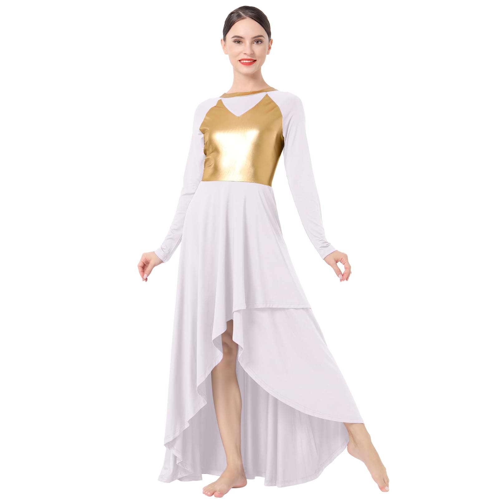ODASDO Women's Lyrical Dance Costume Maxi Gown Asymmetric Hem Pleated