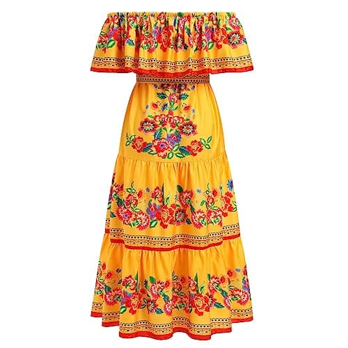 Summer Floral Print Off Shoulder Maxi Dress for Women by IMEKIS