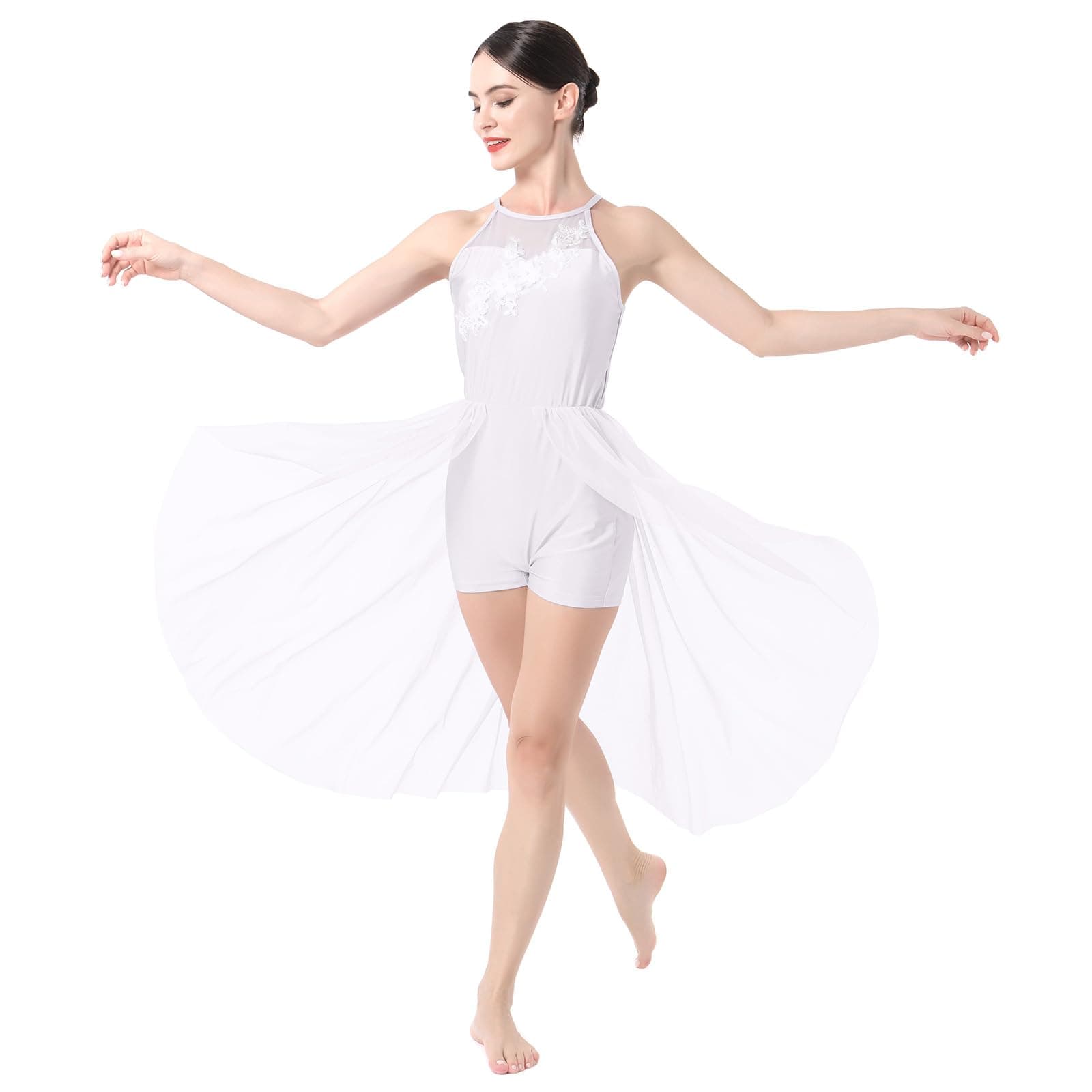 Lyrical Dance Costume for Women with Flower Applique