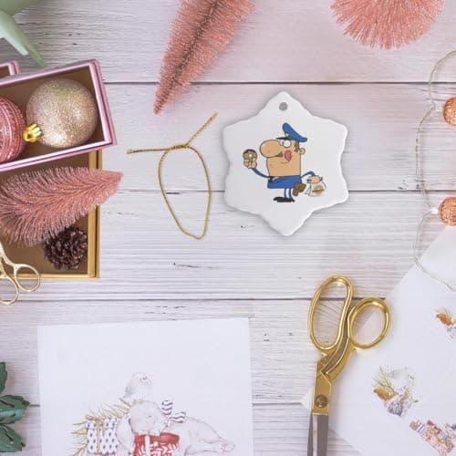 Funny Cop Eating Donuts Snowflake Ornament for Police Officers