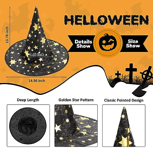 Zando Halloween Witch Hat - Star Print for Boys, Girls, Women