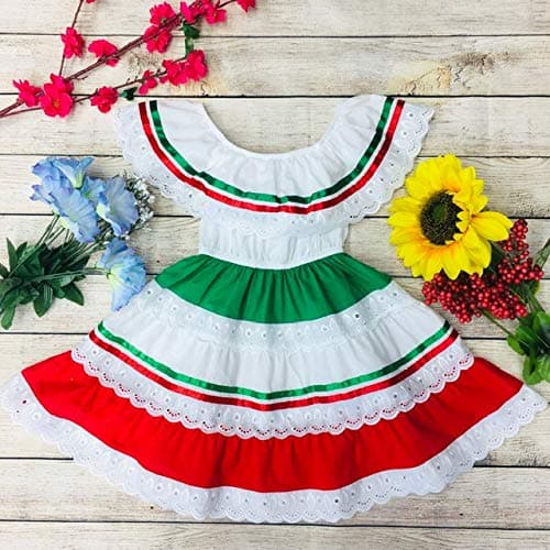 Unik Girl's Traditional Mexican Birthday, Christmas, Cinco de Mayo Cultural Dress Size 2-14