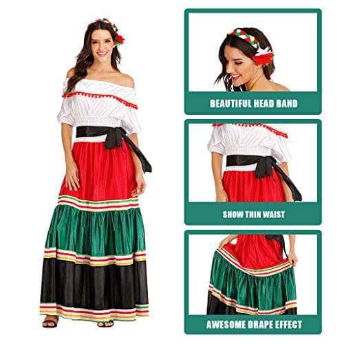 ReneeCho Women's Mexican Senorita Halloween Costume Blouse & Skirt