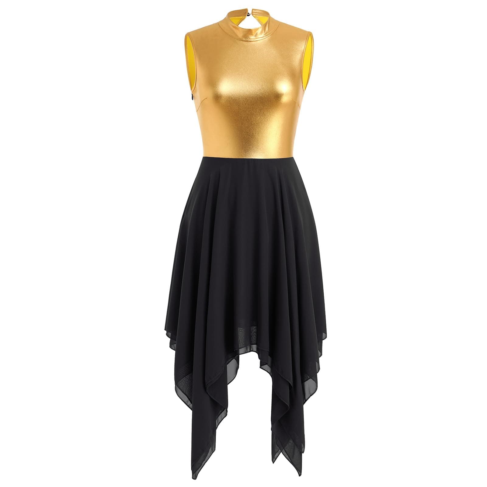 ODASDO Women's Sleeveless Metallic Gold Chiffon Midi Dance Dress - XS to XL
