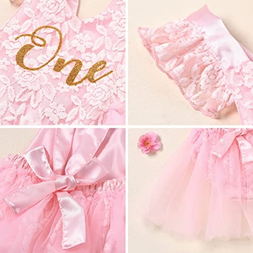 ODASDO Baby Girl's 1st Birthday Cake Smash Set with Tutu Dress & Headband