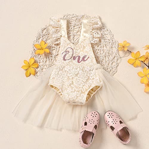 ODASDO Baby Girl's First Birthday Cake Smash Outfit with Tutu Dress & Headband