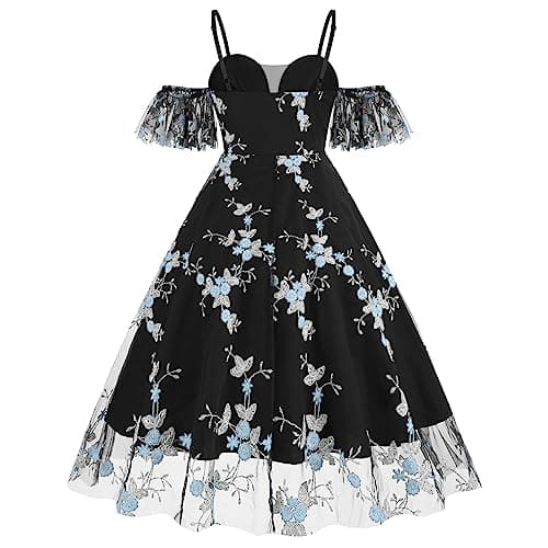 IWEMEK Women's Keyhole Floral Embroidery Cocktail Dress