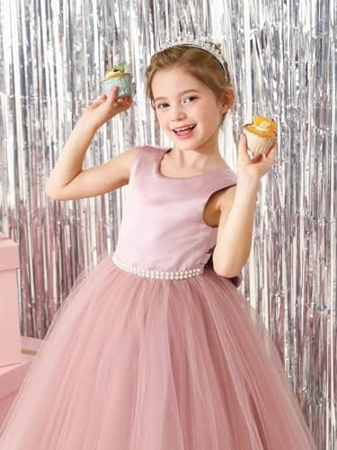 MCieloLuna Flower Girl Satin Tulle Princess Dress with Bow-Knot