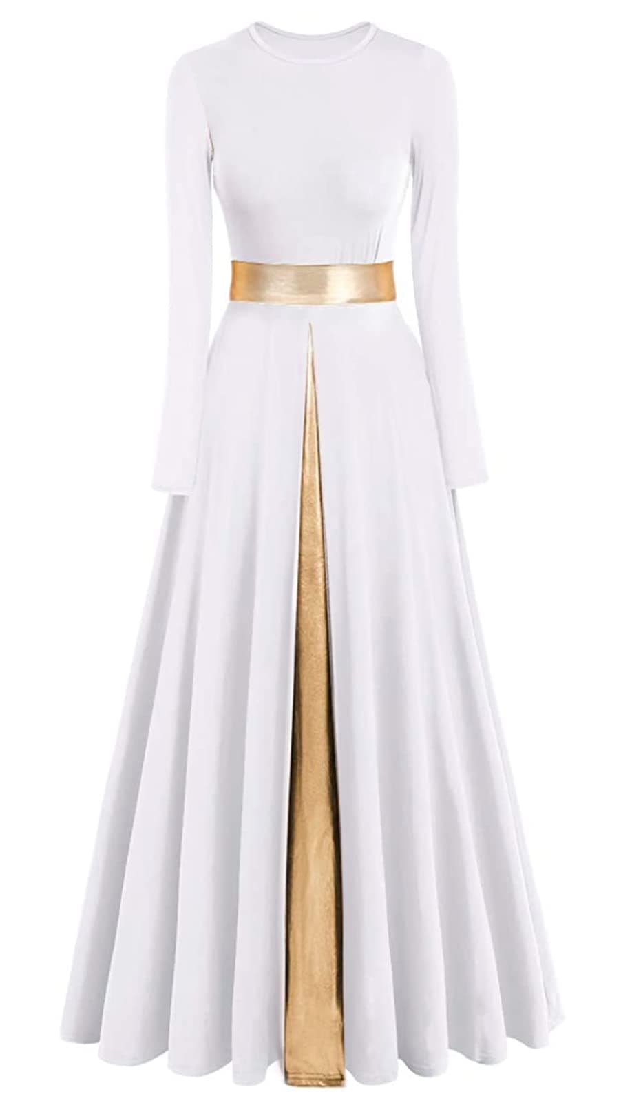 Z&X Women's Modern Worship Long Dresses Liturgical Metal Color Block Dance Robe