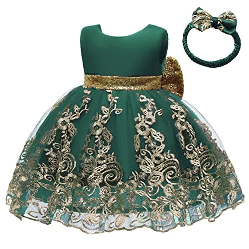 CMMCHAAH 0-6 Yr Girls Formal Lace Embroidery Pageant Dress with Headwear