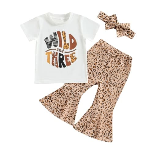 Eadrioss Wild Girl Birthday Outfit Leopard Romper Bell Bottoms