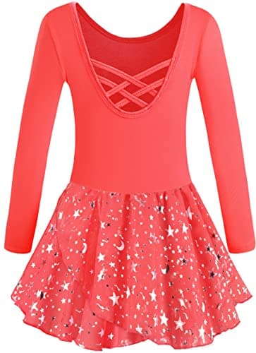 DANSHOW Shiny Ruffle Sleeve Ballet Leotard for Girls Toddler Dance Skirted Tutu Dress
