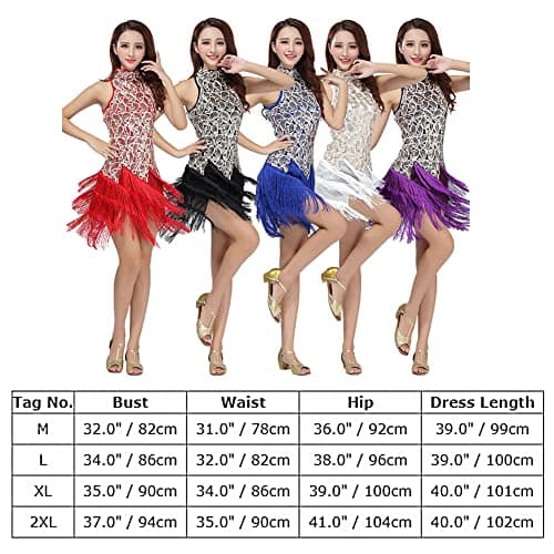 Women's Latin Dance Dress with Sequins and Fringe