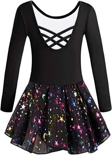 WYHDY Girls' Shiny Ballet Leotards with Hollow Crisscross Back Short Sleeve