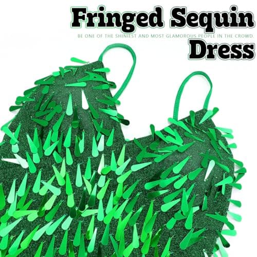 REEtan Fringe Sequin Flapper Dress Sparkly Latin Dance Costume