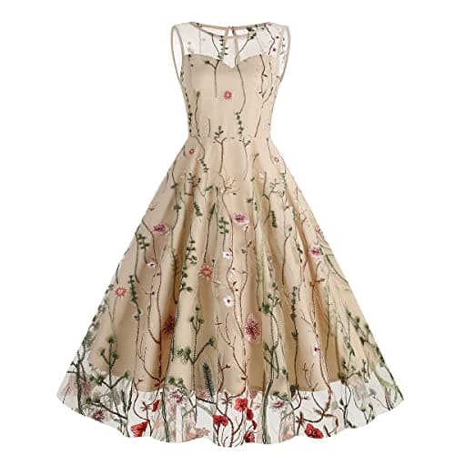 IWEMEK Women's Keyhole Floral Embroidery Cocktail Dress