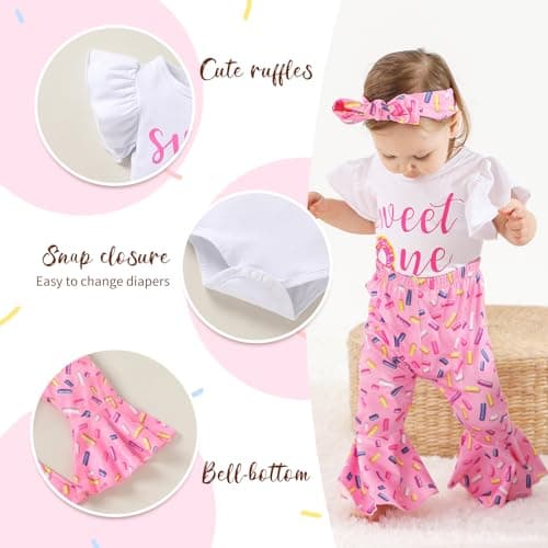 YOUNGER TREE Baby Girl 1st Birthday Outfit Romper & Flared Pants