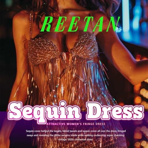 REEtan Fringe Sequin Flapper Dress Sparkly Latin Dance Costume