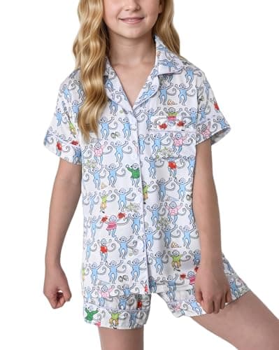 HINFEL Kids' Summer Monkey Shorts Set Cute Y2K Lounge Wear