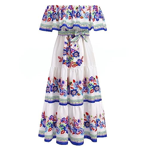 Off Shoulder Floral Print Mexican Maxi Dress for Women